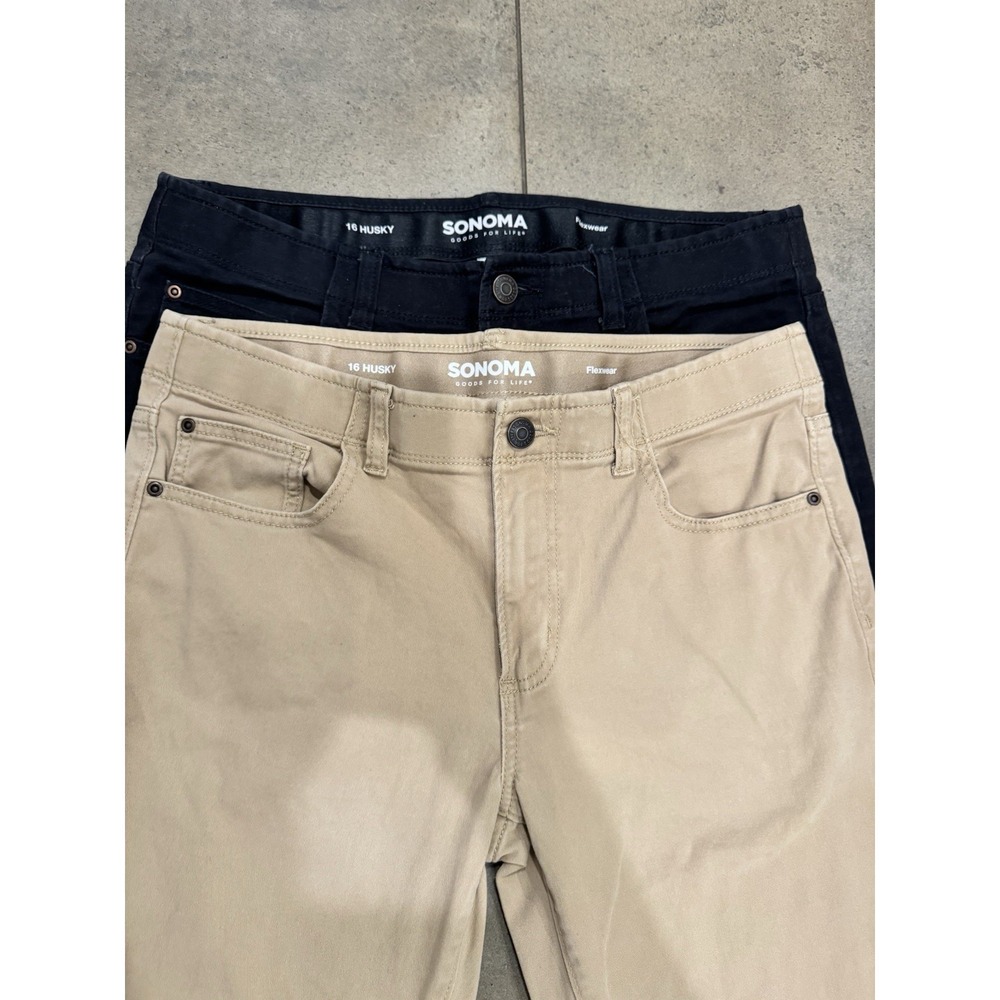 Bundle Sonoma Flexwear Twill Pants Khaki Black Boy 14 HUSKY Strechy Straight